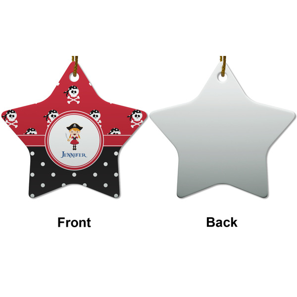 Girl's Pirate & Dots Ceramic Flat Ornament - Star Front & Back (APPROVAL)