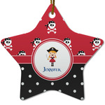 Girl's Pirate & Dots Star Ceramic Ornament w/ Name or Text