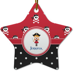 Girl's Pirate & Dots Star Ceramic Ornament w/ Name or Text