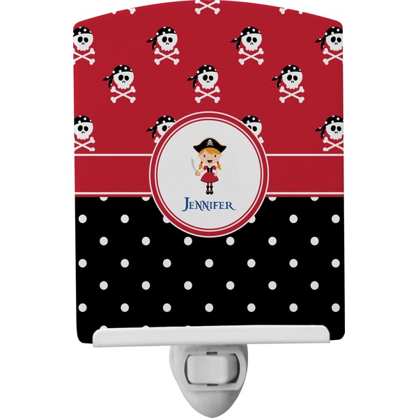 Custom Girl's Pirate & Dots Ceramic Night Light (Personalized)