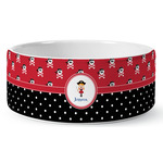 Girl's Pirate & Dots Ceramic Dog Bowl - Large (Personalized)