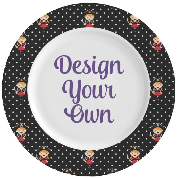 Custom Girl's Pirate & Dots Ceramic Dinner Plates (Set of 4) (Personalized)
