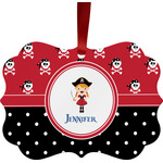Girl's Pirate & Dots Metal Frame Ornament - Double Sided w/ Name or Text