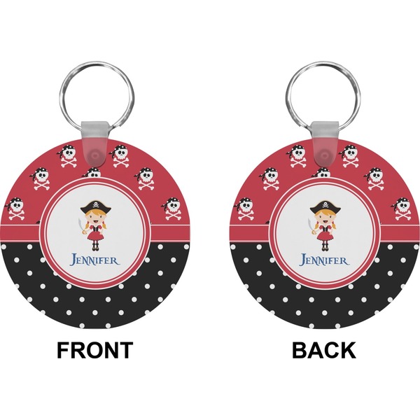 Girl's Pirate & Dots Circle Keychain (Front + Back)