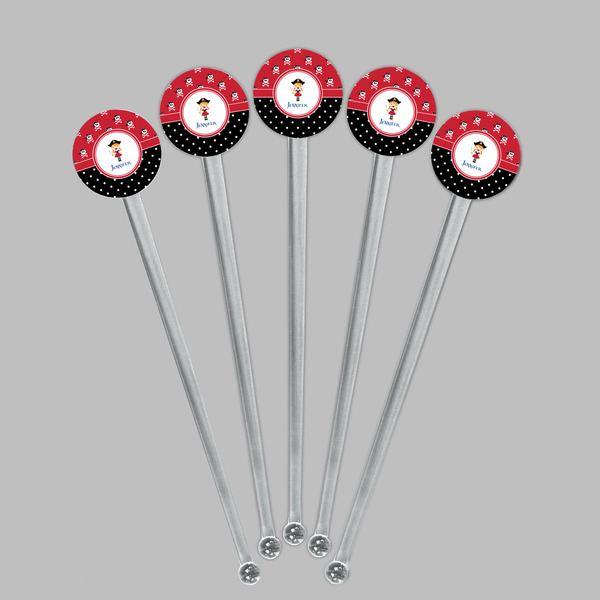 Girl's Pirate & Dots Clear Plastic 7" Stir Stick - Round - Fan View