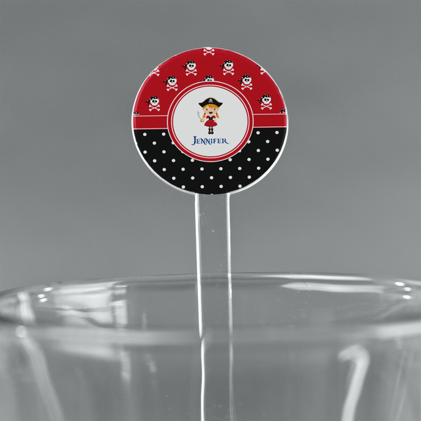 Custom Girl's Pirate & Dots 5.5" Round Plastic Stir Sticks - Clear (Personalized)
