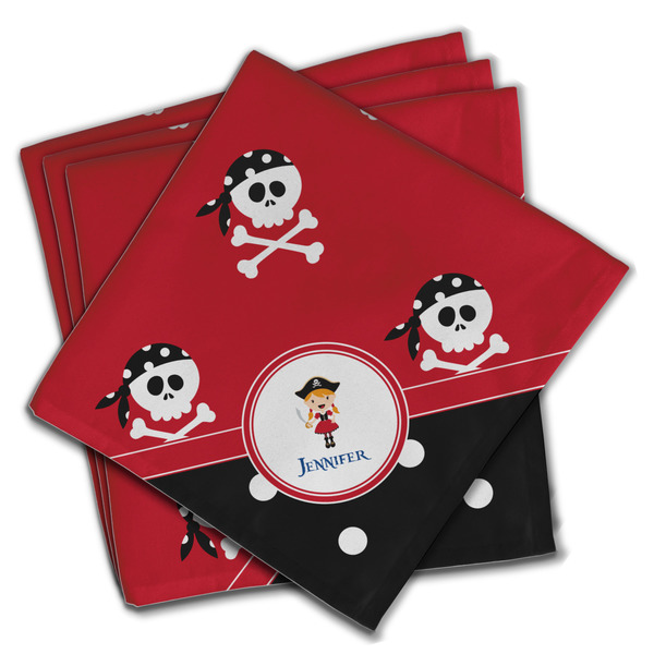 Girl's Pirate & Dots Cloth Napkins - Personalized Dinner (PARENT MAIN Set of 4)