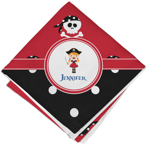 Custom Girl's Pirate & Dots Cloth Cocktail Napkin - Single w/ Name or Text