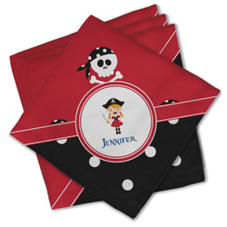 Girl's Pirate & Dots Cloth Cocktail Napkins - Set of 4 w/ Name or Text