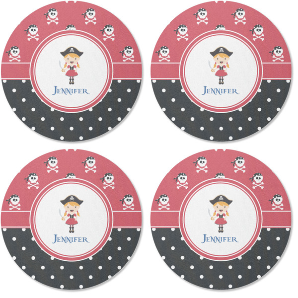 Girl's Pirate & Dots Coaster Round Rubber Back - Apvl