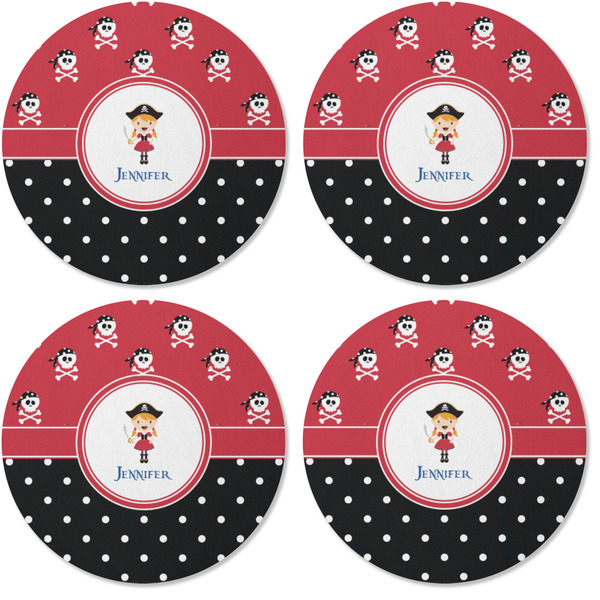 Girl's Pirate & Dots Coaster Round Rubber Back - Apvl