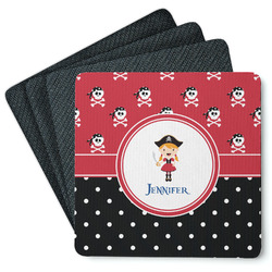 Girl's Pirate & Dots Square Rubber Backed Coasters - Set of 4 (Personalized)