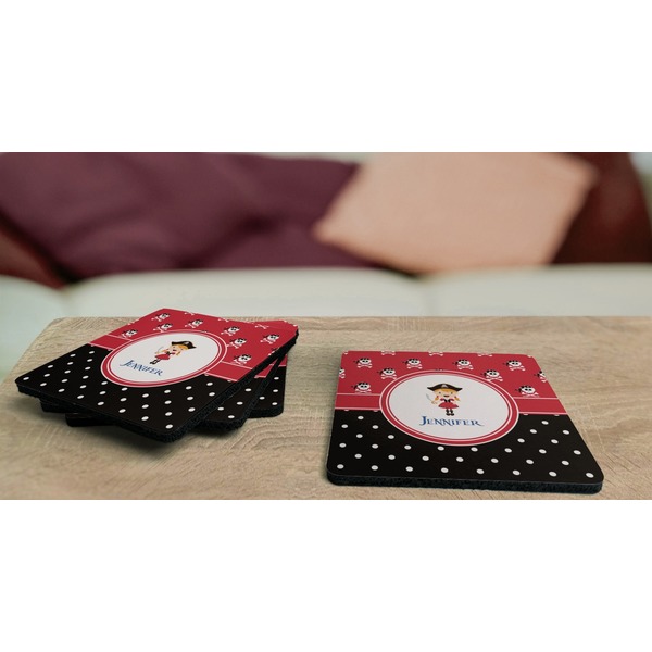 Girl's Pirate & Dots Coaster Rubber Back - On Coffee Table