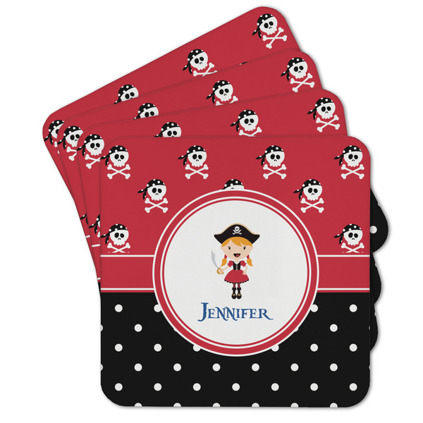 Custom Girl's Pirate & Dots Cork Coaster - Set of 4 w/ Name or Text
