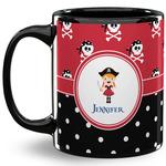 Girl's Pirate & Dots 11 Oz Coffee Mug - Black (Personalized)