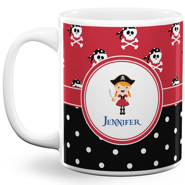 Custom Girl's Pirate & Dots 11 Oz Coffee Mug - White (Personalized)