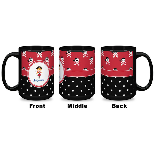 Girl's Pirate & Dots Coffee Mug - 15 oz - Black APPROVAL