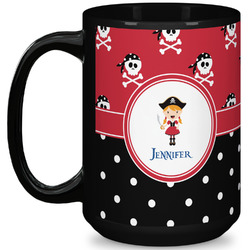 Girl's Pirate & Dots 15 Oz Coffee Mug - Black (Personalized)