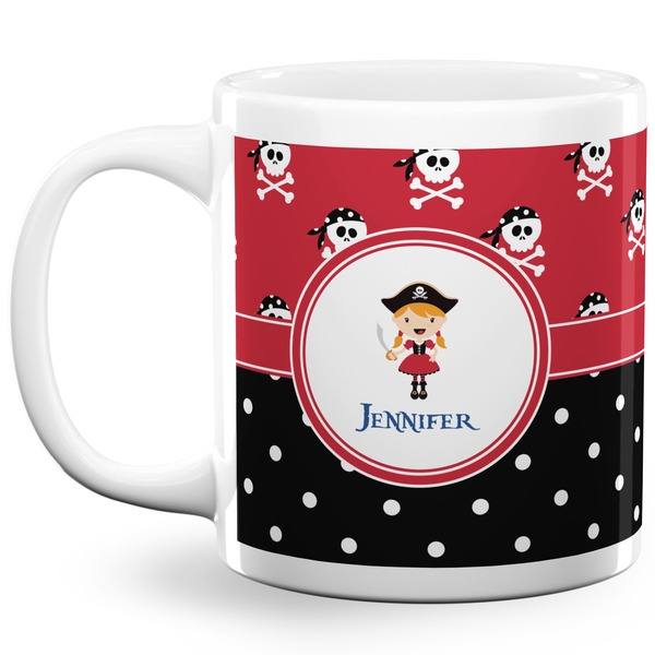 Custom Girl's Pirate & Dots 20 Oz Coffee Mug - White (Personalized)