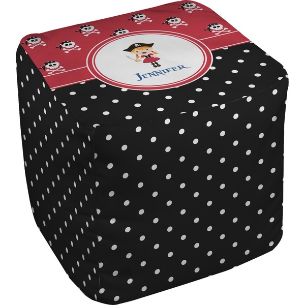 Custom Girl's Pirate & Dots Cube Pouf Ottoman (Personalized)