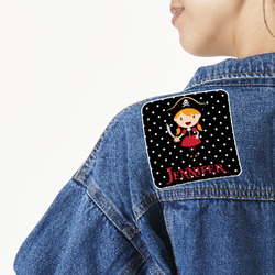 Girl's Pirate & Dots Twill Iron On Patch - Custom Shape - Large - Set of 4 (Personalized)