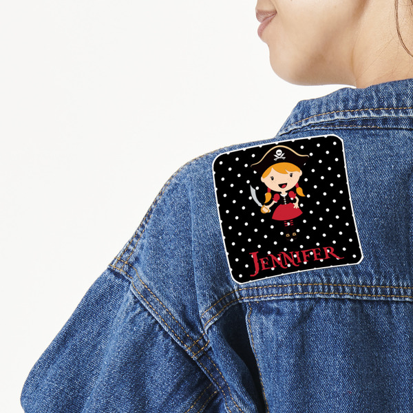 Custom Girl's Pirate & Dots Twill Iron On Patch - Custom Shape (Personalized)