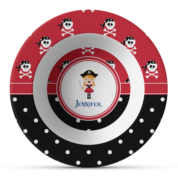 Custom Girl's Pirate & Dots Plastic Bowl - Microwave Safe - Composite Polymer (Personalized)