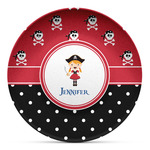 Girl's Pirate & Dots Microwave Safe Plastic Plate - Composite Polymer (Personalized)