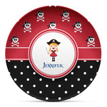 Girl's Pirate & Dots Microwave Safe Plastic Plate - Composite Polymer (Personalized)