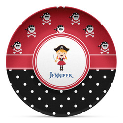 Girl's Pirate & Dots Microwave Safe Plastic Plate - Composite Polymer (Personalized)