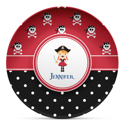 Custom Girl's Pirate & Dots Microwave Safe Plastic Plate - Composite Polymer (Personalized)