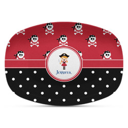 Girl's Pirate & Dots Plastic Platter - Microwave & Oven Safe Composite Polymer (Personalized)