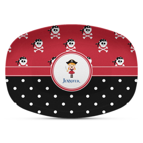 Custom Girl's Pirate & Dots Plastic Platter - Microwave & Oven Safe Composite Polymer (Personalized)