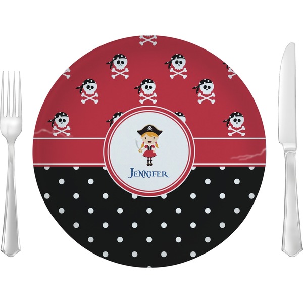 Custom Girl's Pirate & Dots Glass Lunch / Dinner Plate 10" (Personalized)