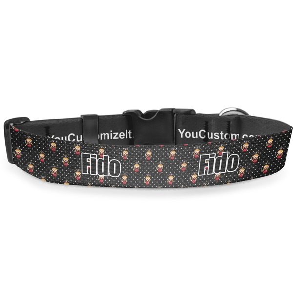 Custom Girl's Pirate & Dots Deluxe Dog Collar - Double Extra Large (20.5" to 35") (Personalized)