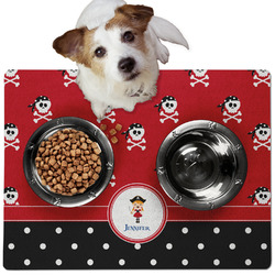 Girl's Pirate & Dots Dog Food Mat - Medium w/ Name or Text
