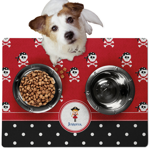 Custom Girl's Pirate & Dots Dog Food Mat - Medium w/ Name or Text