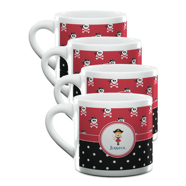 Custom Girl's Pirate & Dots Double Shot Espresso Cups - Set of 4 (Personalized)