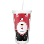 Girl's Pirate & Dots Double Wall Tumbler with Straw (Personalized)