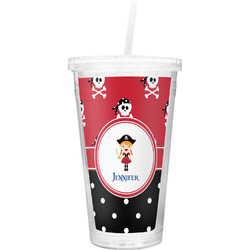 Girl's Pirate & Dots Double Wall Tumbler with Straw (Personalized)
