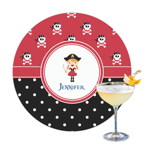 Custom Girl's Pirate & Dots Printed Drink Topper - 3.25" (Personalized)