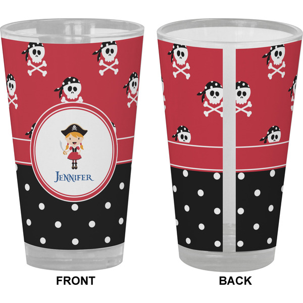 Girl's Pirate & Dots Pint Glass - Full Color - Front & Back Views