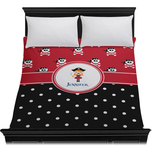 Girl's Pirate & Dots Duvet Cover - Queen - On Bed - No Prop