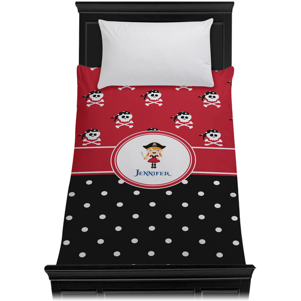 Girl's Pirate & Dots Duvet Cover - Twin - On Bed - No Prop