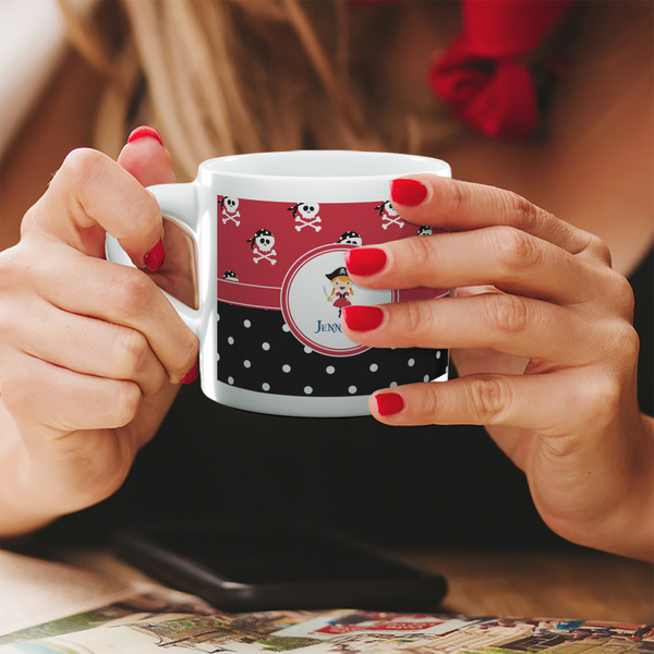 Custom Girl's Pirate & Dots Double Shot Espresso Cup - Single (Personalized)