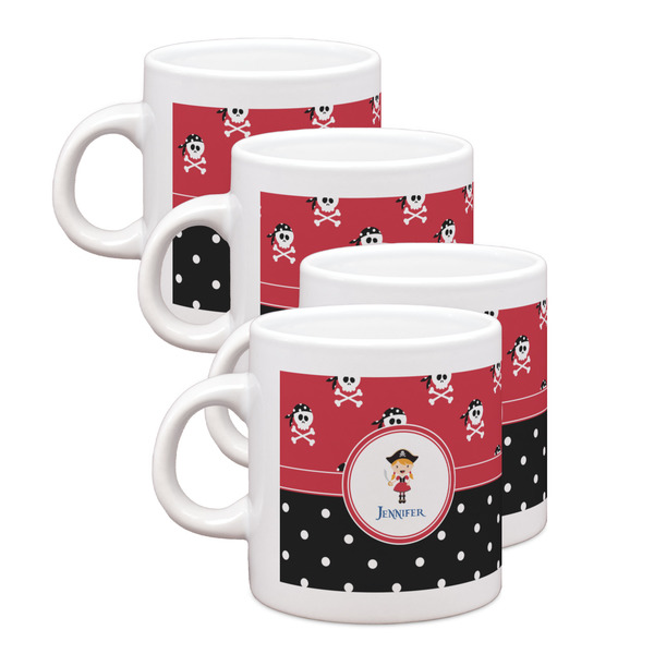 Custom Girl's Pirate & Dots Single Shot Espresso Cups - Set of 4 (Personalized)