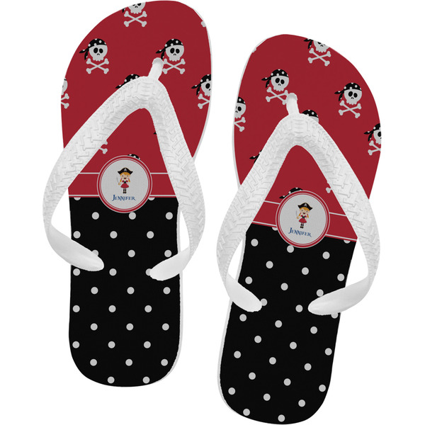 Custom Girl's Pirate & Dots Flip Flops - Medium (Personalized)