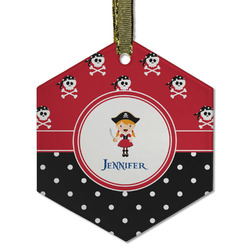 Girl's Pirate & Dots Flat Glass Ornament - Hexagon w/ Name or Text