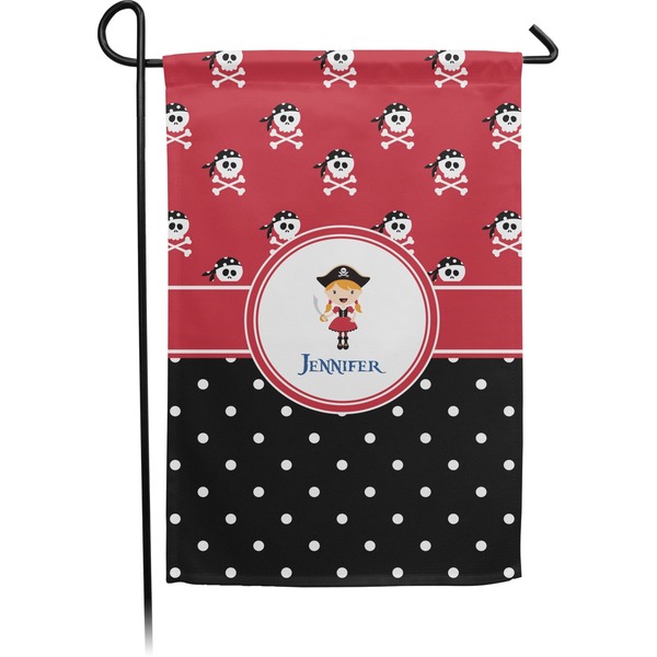 Custom Girl's Pirate & Dots Small Garden Flag - Double Sided w/ Name or Text