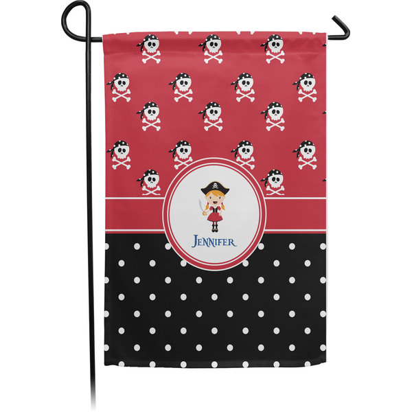 Custom Girl's Pirate & Dots Small Garden Flag - Single Sided w/ Name or Text